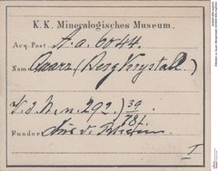 Etiketten zu Quarz (Bergkristall) (NHMW-MIN-Aa6044)